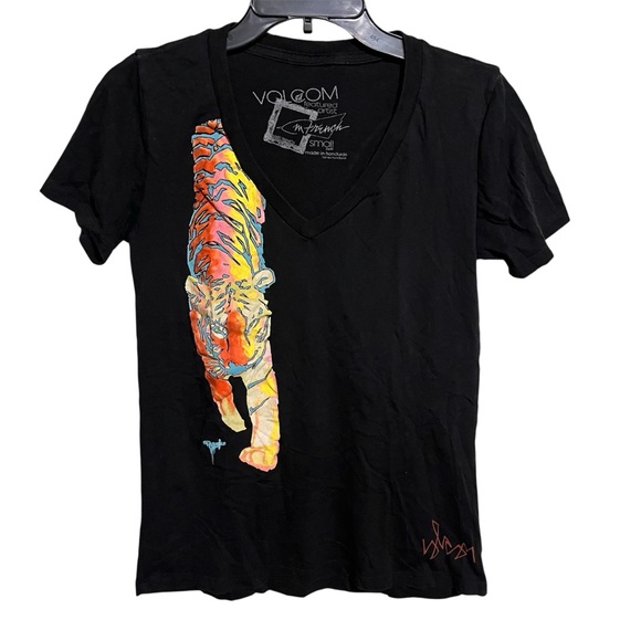Volcom Matt French Tiger Womens Black Short Sleeve Shirt Size Small S Skater - Picture 1 of 8